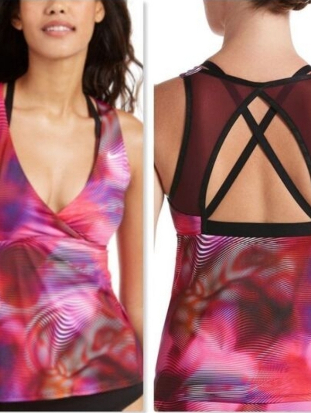 Nike Women's Pink Purple Wave-Print Swim Tankini Top - Top Only